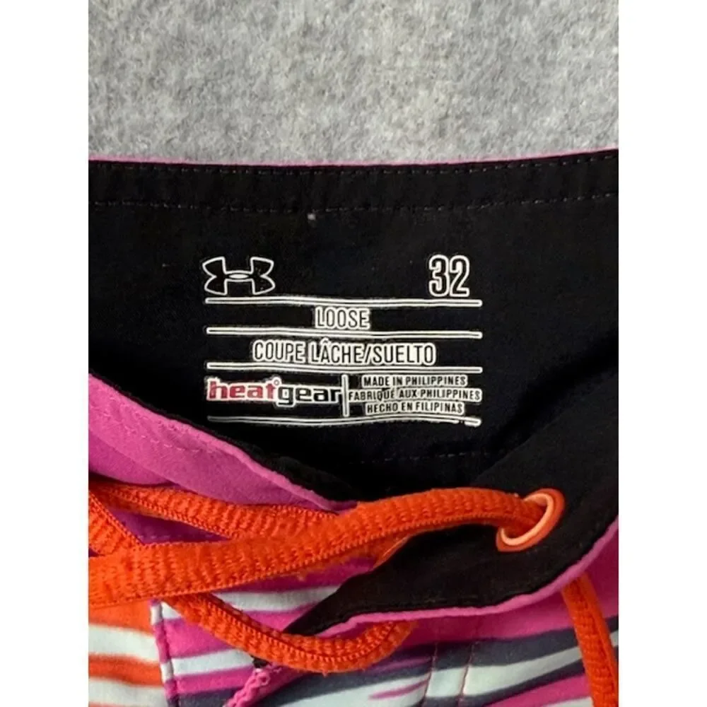 Under Armour Board Shorts Mens 32 Pink Orange HeatGear Swim Trunks